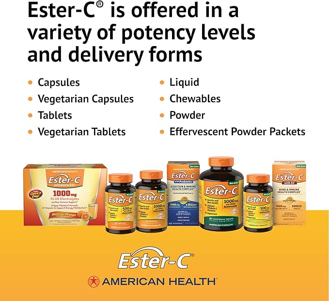 American Health Ester-C with Citrus Bioflavonoids Capsules - Gentle On Stomach, Non-Acidic Vitamin C - 500 mg, 60 Servings, 120 Count