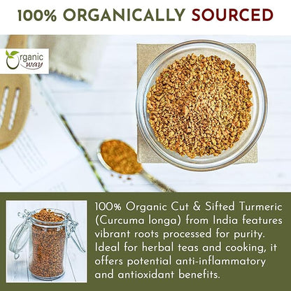 Organic Way Turmeric/Haldi Root Cut & Sifted (Curcuma longa) - Herbal Tea | Kosher & USDA Certified | Vegan, Non-GMO & Gluten Free | Tested for Heavy Metal and Purity | 100% Raw from India (1LBS / 16Oz.)