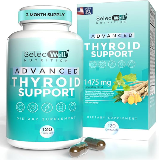 Advanced Thyroid Support, 2 Month Supply – Supports Energy, Focus & Hormone Balance – with Iodine, Selenium, Ashwagandha & L-Tyrosine (Vegetarian, Non-GMO)