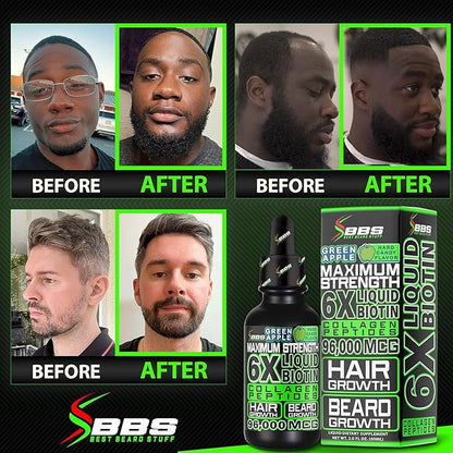 MAXIMUM STRENGTH Biotin 96,000mcg Collagen Peptides LIQUID Collagen for Men Hair Growth & Beard Growth Supplement with 6X More Absorption vs Competitor Vitamins, Serum, or Pills (2 OZ) made by BBS USA