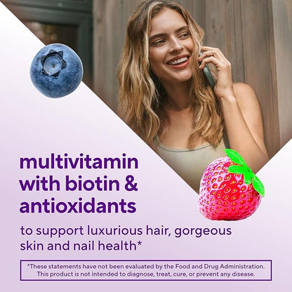 Vitafusion Gorgeous Hair, Skin Nails Multivitamin Gummy Vitamins, plus Biotin and Antioxidant vitamins CE, Raspberry Flavor, 100ct (33 day supply), from America’s Number One Gummy Vitamin Brand