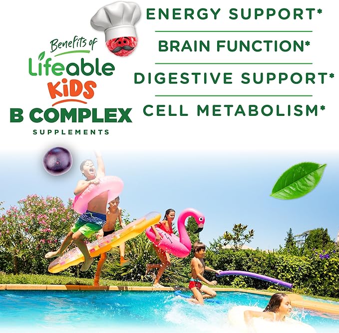 Lifeable Vitamin B Complex for Kids | with VIT C | Great Tasting B Complex Gummies | Vegan Kids B Complex | Energy and Nerve Support | 90 Gummies