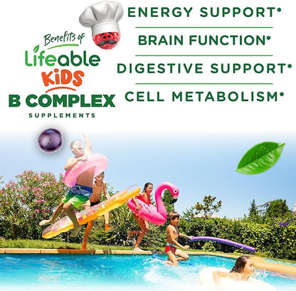 Lifeable Vitamin B Complex for Kids | with VIT C | Great Tasting B Complex Gummies | Vegan Kids B Complex | Energy and Nerve Support | 90 Gummies