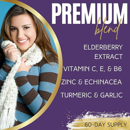 Immune Support for Women – with Elderberry, Zinc, Vitamins E, C & B6 – 180 Capsules – 60 Servings – Non-GMO, Gluten-Free, and Vegan-Friendly