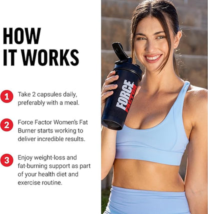 FORCE FACTOR Women’s Fat Burner, Metabolism Booster, and Weight-Loss Supplement Support, Green Tea Fat Burner Weight-Loss Pills to Help with Energy, Diet, and Exercise, Vegan, Non-GMO, 60 Capsules