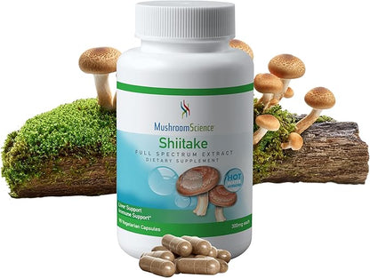Shiitake Mushroom Capsules, Full Spectrum Extract, Natural Mushroom Supplement for Adults, Hot Water Extracted Mushrooms, Health Defense Support, Vegetarian, 300MG, 90 Count