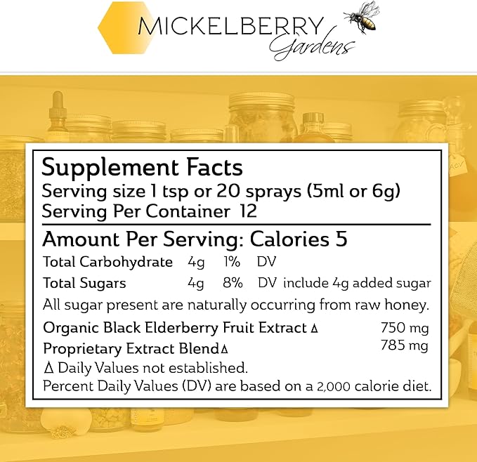 Mickelberry Gardens Elderberry Honey Tonic, Sambucus Syrup, Black Elderberry - Immune Support for Adults and Kids, 8 Ounces (Pack of 2)