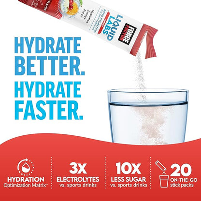 Bundle of FORCE FACTOR Liquid Labs Electrolytes Powder, Hydration Packets to Make Electrolyte Water with 5 Vitamins, Minerals, and Antioxidants, Lemon-Lime + Energy Fruit Punch Flavor, 40 Stick Packs