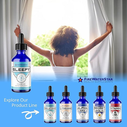 FWS Sleepy - Liquid Melatonin with Magnesium, L-Theanine - Natural Sleep Aid - Fast Acting Liquid Drops - Helps You Get to Sleep and Stay Asleep for a Good Night's Rest - Adults, Teens, Kids