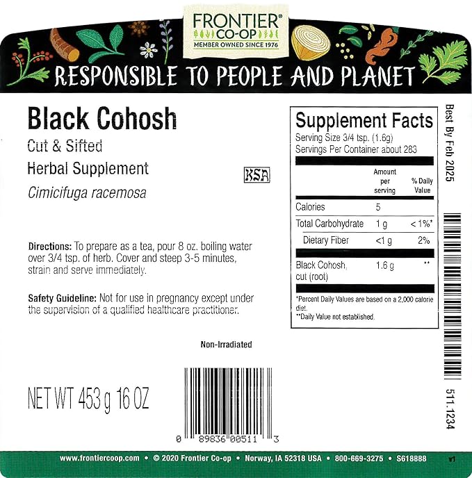 Frontier Co-op Cut and Sifted Wildcrafted Black Cohosh Root 1lb