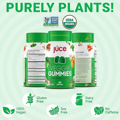 Juce Veggie Whole Superfood Gummies, Wild Berry Flavor - Plant-Based Energy, Vegan, Non-GMO, Soy Free, Nutrient-Packed, By Terra Kai Organics
