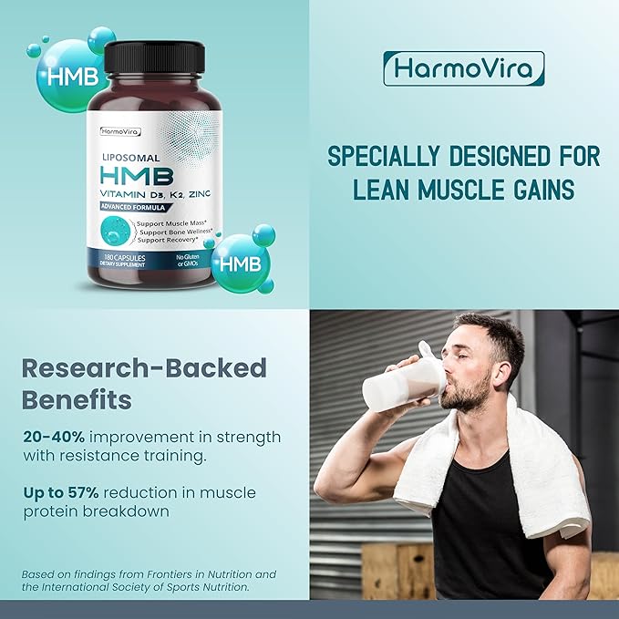 Liposomal HMB with Vitamin D3, K2 & Zinc – Advanced Formula – Supports Muscle Mass, Joint Wellness & Recovery* – 180 Capsules (Pack of 1) – No Gluten or GMOs – Made in The USA