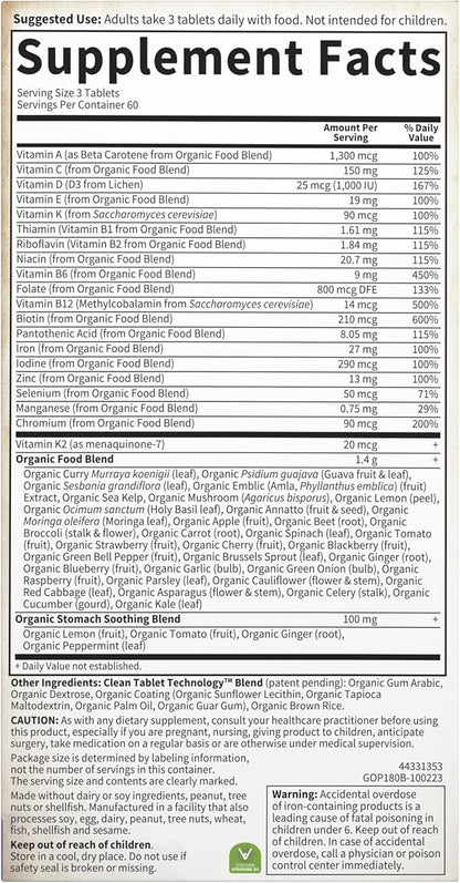 Garden of Life Organics Prenatal Vegan Whole Food Multivitamin Tablets, Folate not Folic Acid & Stomach Soothing Blend for Women, Peppermint, 180 Count