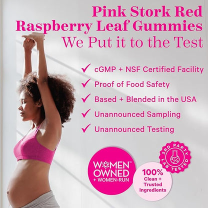 Pink Stork Red Raspberry Leaf Gummies - Third Trimester Labor Prep + Postpartum Mood Essentials with Evening Primrose Oil + Black Cohosh - 60 Vegan Gummy Supplements, Non-GMO
