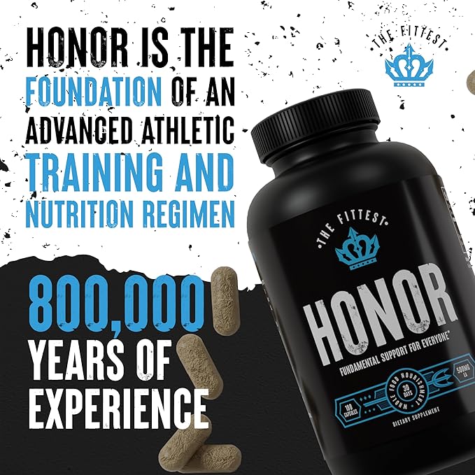 The Fittest Honor Supplement - Supports Energy, Collagen Production and Joint & Bone Health - Grass Fed Liver & Bone Marrow - 180 Capsules