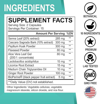 Collagen Peptides & Colon Cleanse Detox - 15 Day Colon Cleanse Pills & Ginger - Multi Collagen for Women & Men Complex Capsules, Skin, Hair & Nails - Bowel Movement Supplements for Stomach Bloating