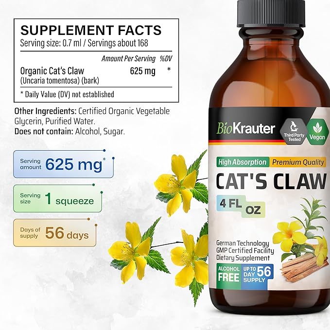 BIO KRAUTER Olive Leaf Tincture 4 Fl. Oz. & Cat's Claw Tincture 4 Fl. Oz.