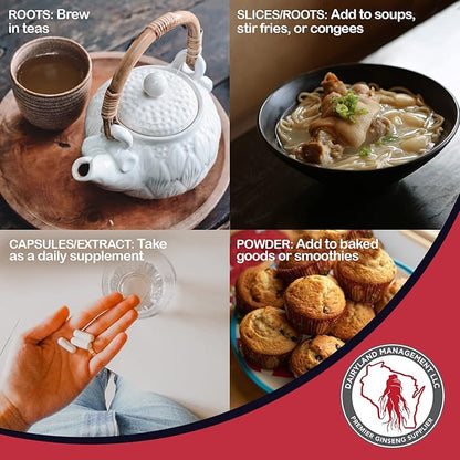 Dairyland American Ginseng Powder 8 oz and Capsules 75 ct Pack of Wisconsin Ginseng – Direct from Farmer to Consumer 西洋参