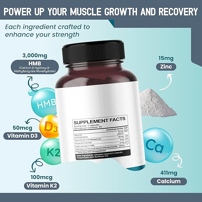 Liposomal HMB with Vitamin D3, K2 & Zinc – Advanced Formula – Supports Muscle Mass, Joint Wellness & Recovery* – 180 Capsules (Pack of 1) – No Gluten or GMOs – Made in The USA