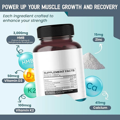 Liposomal HMB with Vitamin D3, K2 & Zinc – Advanced Formula – Supports Muscle Mass, Joint Wellness & Recovery* – 180 Capsules (Pack of 1) – No Gluten or GMOs – Made in The USA