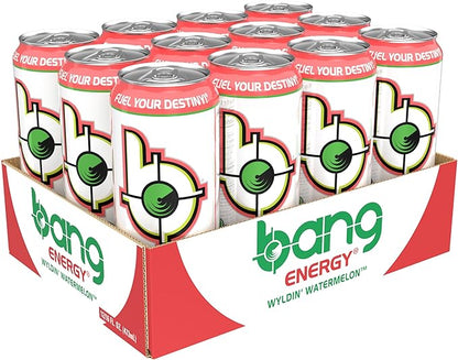 Bang Energy Wyldin’ Watermelon, Sugar-Free Energy Drink, 16-Ounce (Pack of 12)