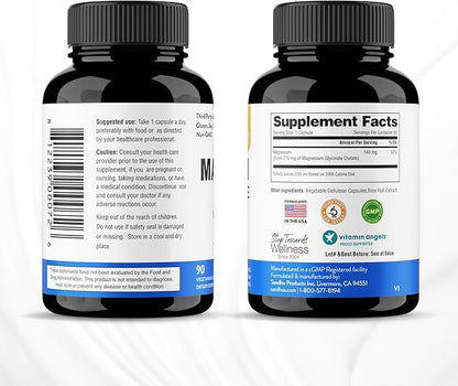 Sandhu's Superior Absorption Magnesium Glycinate 775mg|140mg Elemental Magnesium Capsules|90 Count (Pack of 2), 180 Days Supply|Supports Restful Sleep, Nerve, Muscle, Bone, Heart Health
