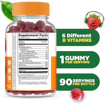 Lifeable Vitamin B Complex for Kids | with VIT C | Great Tasting B Complex Gummies | Vegan Kids B Complex | Energy and Nerve Support | 90 Gummies