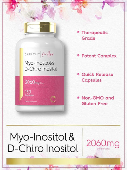 Carlyle Myo-Inositol & D-Chiro Inositol Supplement | 2060mg | 150 Capsules | Non-GMO, Gluten Free Complex