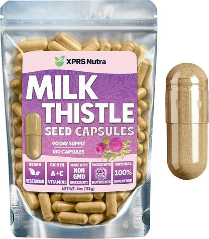 Milk Thistle Seed Capsules - 180 Count (3 Month Supply) Premium Milk Thistle Supplement Rich in Silymarin to Support the Liver and Digestion - Pure, Non-GMO Cardo Mariano Milk Thistle Pills