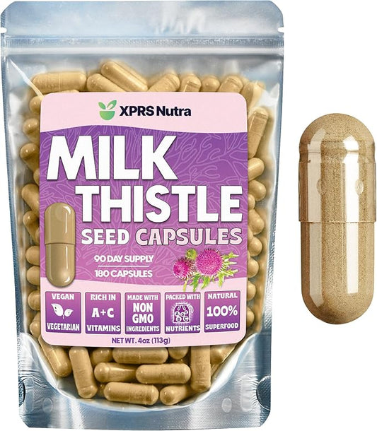 Milk Thistle Seed Capsules - 180 Count (3 Month Supply) Premium Milk Thistle Supplement Rich in Silymarin to Support the Liver and Digestion - Pure, Non-GMO Cardo Mariano Milk Thistle Pills