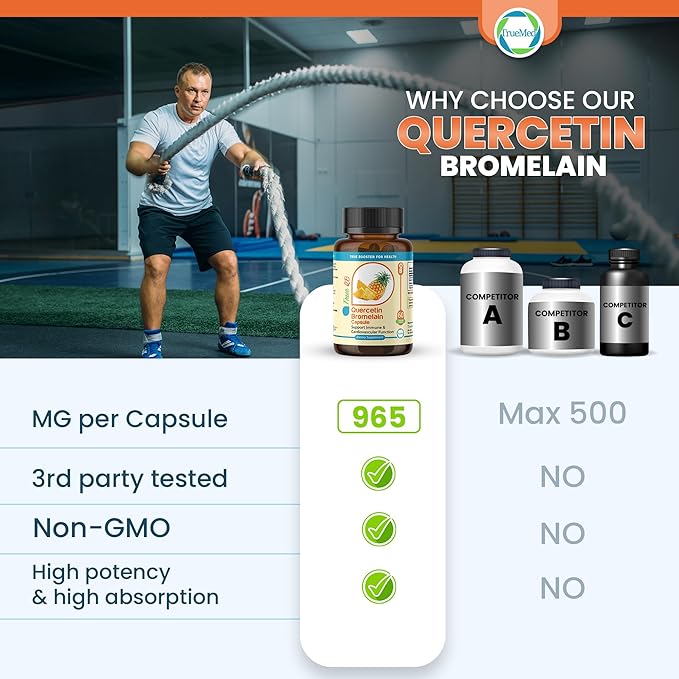 Quercetin Bromelain Supplement Supports Immune Function, Cardiovascular Health & Antioxidant Protection 800mg Quercetin 165mg Bromelain, 60 Veg Capsules, Supports Healthy Inflammation Response