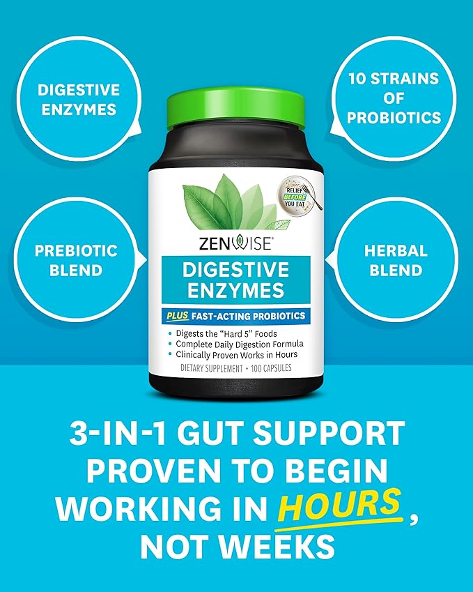 Zenwise Health Digestive Enzymes and Bromelain for Gut Health - Probiotic Multi Enzymes with Prebiotics and Probiotics for Women and Men for Digestive Health and Bloating Relief for Digestion - 100 CT