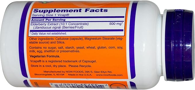 Now Foods Elderberry 500 Milligrams, 60 Veg Capsules (Pack of 2)