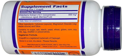 Now Foods Elderberry 500 Milligrams, 60 Veg Capsules (Pack of 2)
