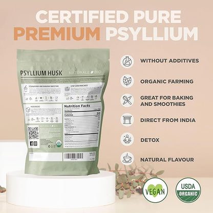 NaturaleBio Whole Psyllium Husk. 12 oz. 99% Pure Psyllium Seed Husks. Natural Fiber Supplement. USDA Organic Certified. Produced in India. Gluten Free, Keto, Paleo, Vegan Diets. Probiotics