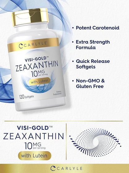 Carlyle Zeaxanthin 10mg | 120 Softgels | Eye Health Support with Lutein | Non-GMO, Gluten Free Supplement