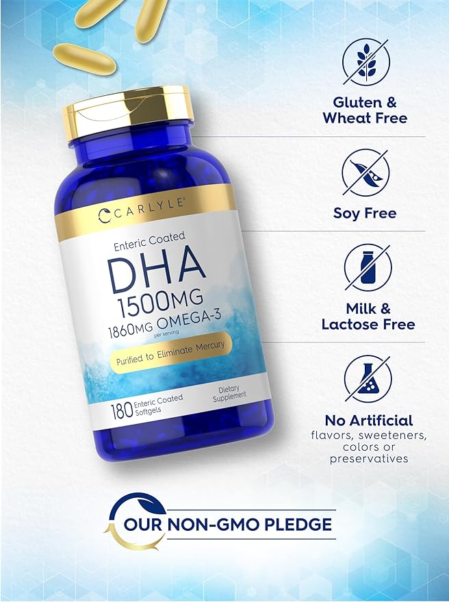 Carlyle DHA Supplement 1500mg | 180 Softgels | Omega-3 Supplement | Non-GMO, Gluten Free
