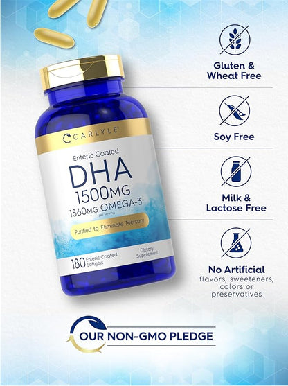 Carlyle DHA Supplement 1500mg | 180 Softgels | Omega-3 Supplement | Non-GMO, Gluten Free