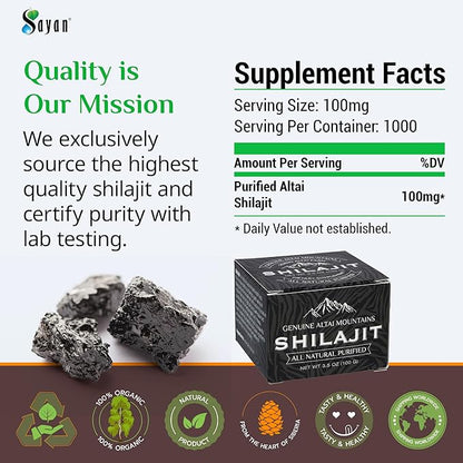 Sayan Pure Shilajit Resin 3.5oz/100g, 660 Servings - Potent Organic Fulvic Acid Supplement - Supports Immune System, Memory, Focus, and Provides Natural Energy, Detox - Vegan, Non-GMO