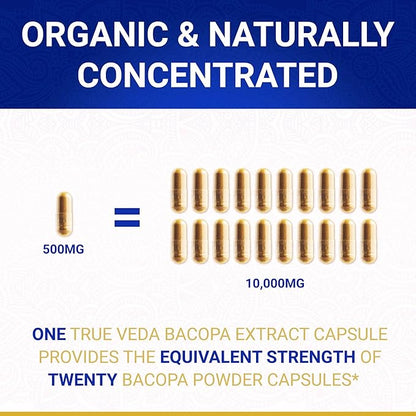 Bacopa Monnieri Supplement - Bacopa Supplements | USDA Organic Bacopa Monnieri Organic | 20X Concentrated Extract | 50% Bacosides | Brahmi Capsules | 60 Bacopa Monnieri Capsules | Bacopa Extract