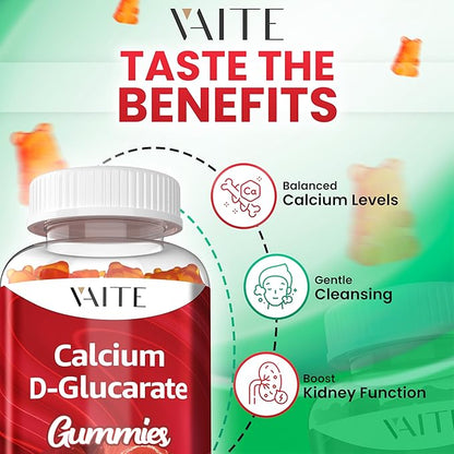 Calcium D-Glucarate Gummies 1000mg - CDG Cleanse Supplement for Men and Women, Hormone Metabolism Balance & Menopause Supports, Non-GMO, Vegan, Gluten Free, Soy Free Supplements, 60 Gummy Chewables