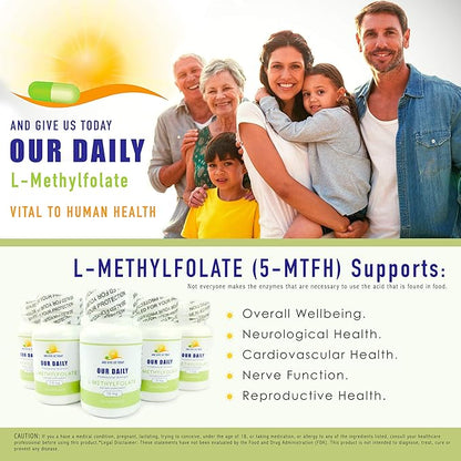 Our Daily Vites L-Methylfolate 7.5 mg / 7500 mcg Maximum Strength Active Folate, 5-MTHF, Filler Free, Gluten Free, Non-GMO, Vegetarian Capsules 60 Capsules