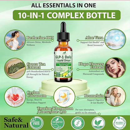 GLP-1 Supplement Liquid Drops, GLP1 Activate Fiber w. Berberine 800mg Cyelon Cinnamon Green Tea Bromelain, Naturally GLP-1 Support for Metabolic, Gut & Digestive Health* Immune & Energy Support