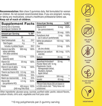 Nature's Way Alive! Men's Gummy Multivitamin, Supports Energy Metabolism*, Muscle Function*, Superfood Antioxidants(1), B-Vitamins, Vegetarian, Fruit Flavored, 60 Gummies (Packaging May Vary)