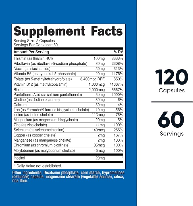 Nutricost Methylated Vitamin B Complex 120 Capsules - (60 Servings) Gluten-Free