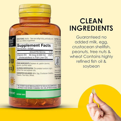 MASON NATURAL Vitamin D3 2,000 IU Ultra Strength, Supports Bone Density, Strength & Immune Health, 120 Softgels