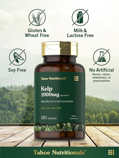 Tahoe Nutritionals Kelp Supplement Capsules | 1000mg | 180 Count | Non-GMO & Gluten Free Extract