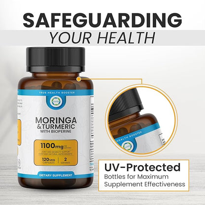 Moringa & Turmeric with BioPerine 10mg 95% Piperine – 1100 MG Joint Support Supplement with 95% Curcuminoids, 120 Vegan Capsules, USA-Made, GMP & UL-Certified