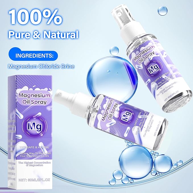 Magnesium Oil Spray, 60Ml 100% Pure Organic Magnesium Oil Spray Skin & Body Extra Strength, Magical Magnesium Skin for Feet, Sleep, Relax, Easy to Absorb and Use