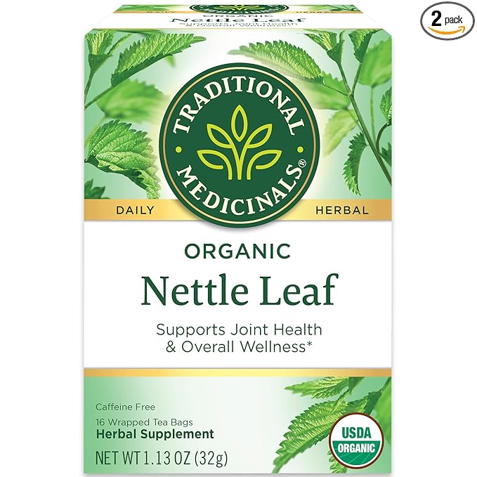 Traditional Medicinals Organic Nettle Leaf Herbal Tea, Supports Joint Health & Overall Wellness, (Pack of 2) - 32 Tea Bags Total